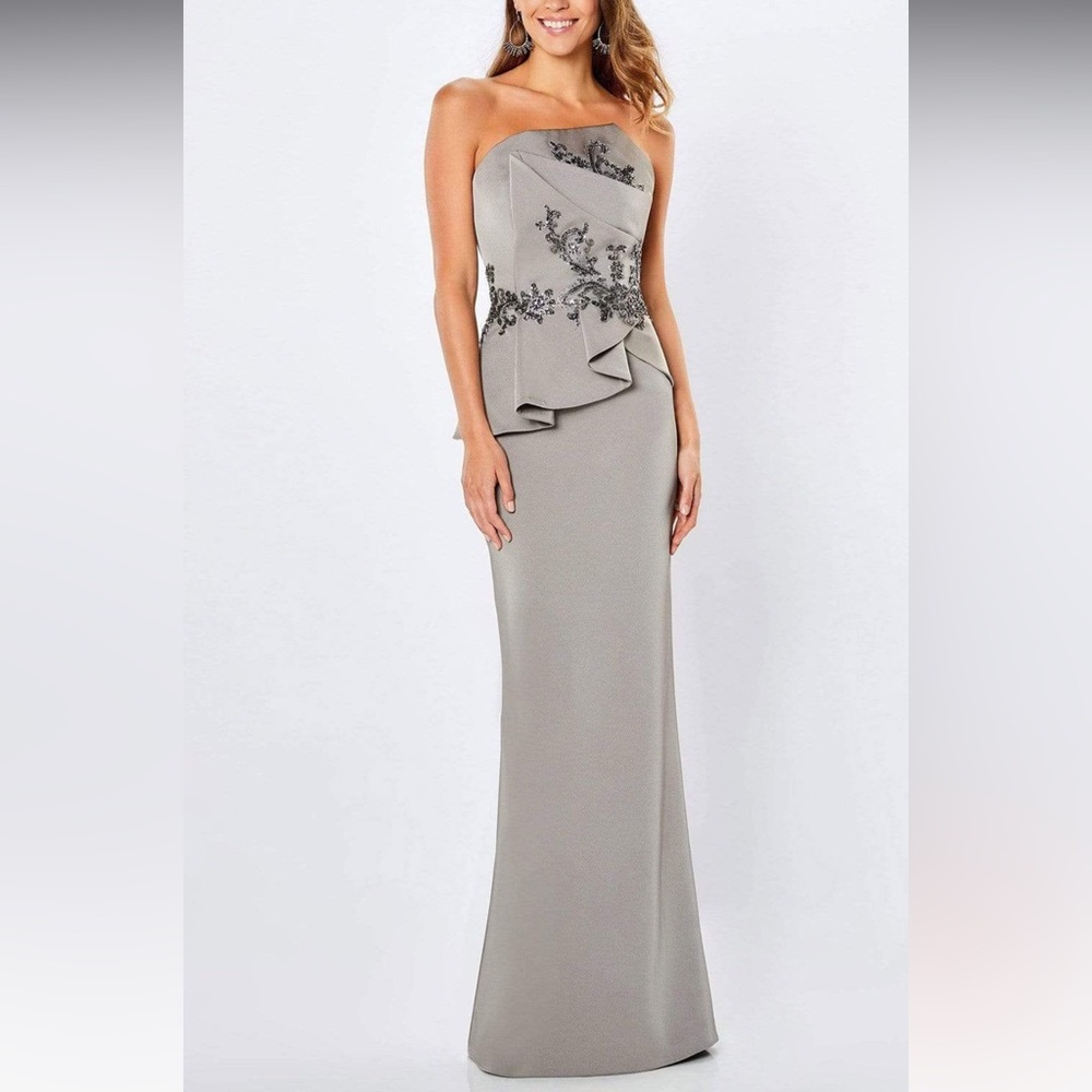 Montage by Mon Cheri Silver Gown with Embellishments